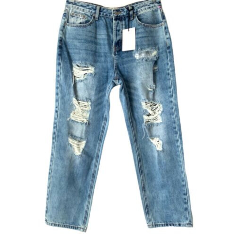 Blank Paige Blue High Rise Distressed Button Fly Jeans L